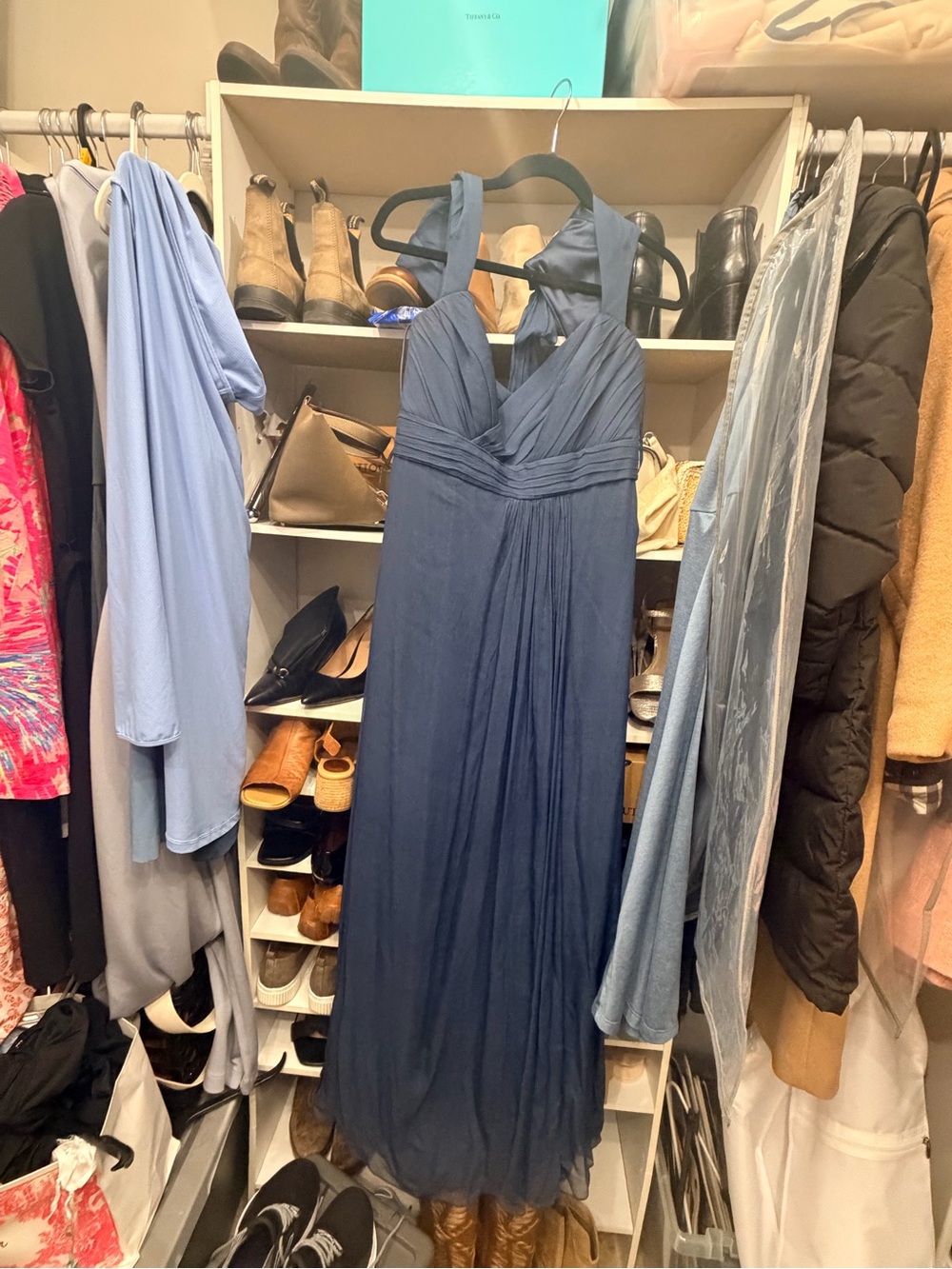 Amsale chiffon bridesmaid dress navy